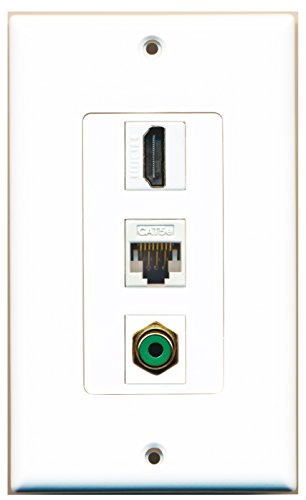RiteAV - 1 Port HDMI and 1 Port RCA Green and 1 Port Cat5e Ethernet White Decorative Wall Plate