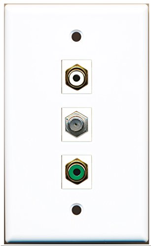 RiteAV - 1 Port RCA White and 1 Port RCA Green and 1 Port Coax Cable TV- F-Type Wall Plate