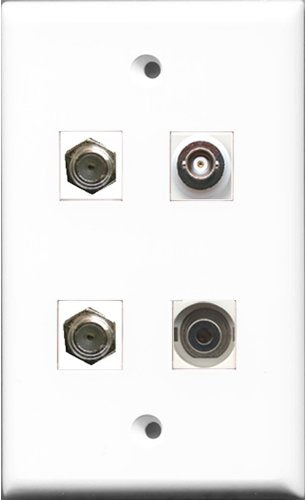 RiteAV - 2 Port Coax Cable TV- F-Type and 1 Port 3.5mm and 1 Port BNC Wall Plate