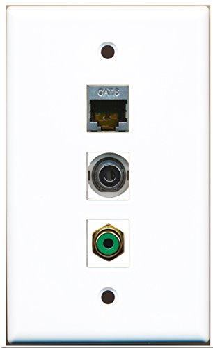 RiteAV - 1 Port RCA Green and 1 Port Shielded Cat6 Ethernet and 1 Port 3.5mm Wall Plate