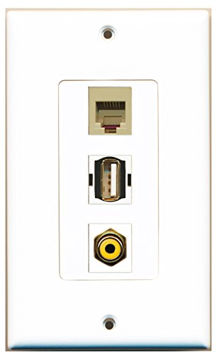 RiteAV - 1 Port RCA Yellow and 1 Port USB A-A and 1 Port Phone RJ11 RJ12 Beige Decorative Wall Plate Decorative
