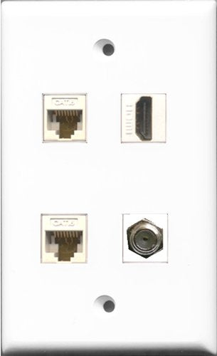 RiteAV 1 Port HDMI and 1 Port Coax Cable TV- F-Type 2 Port Cat6 Ethernet White Wall Plate