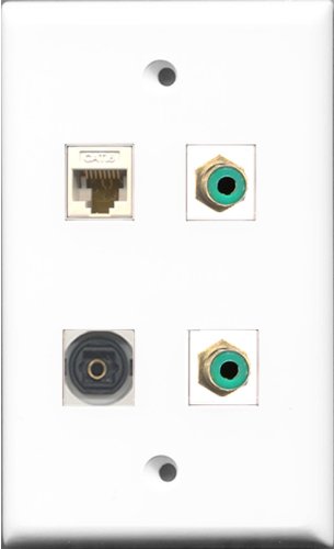 RiteAV - 2 Port RCA Green and 1 Port Toslink and 1 Port Cat6 Ethernet White Wall Plate