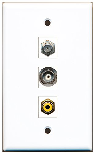 RiteAV - 1 Port RCA Yellow and 1 Port Coax Cable TV- F-Type and 1 Port BNC Wall Plate