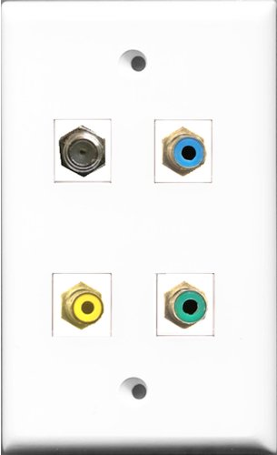 RiteAV 1 Port RCA Yellow and 1 Port RCA Green and 1 Port RCA Blue and 1 Port Coax Cable TV- F-Type Wall Plate