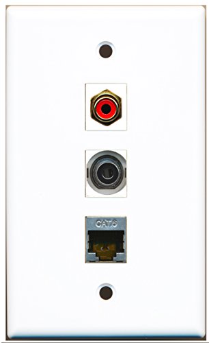 RiteAV - 1 Port RCA Red and 1 Port Shielded Cat6 Ethernet and 1 Port 3.5mm Wall Plate