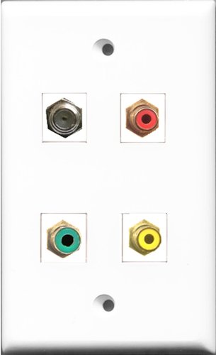 RiteAV 1 Port RCA Red and 1 Port RCA Yellow and 1 Port RCA Green and 1 Port Coax Cable TV- F-Type Wall Plate