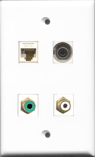 RiteAV 1 Port RCA White and 1 Port RCA Green and 1 Port 3.5mm and 1 Port Cat6 Ethernet White Wall Plate