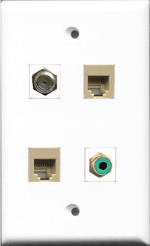 RiteAV 1 Port RCA Green and 1 Port Coax Cable TV- F-Type 2 Port Phone RJ11 RJ12 Beige Wall Plate