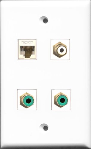 RiteAV 1 Port RCA White 2 Port RCA Green and 1 Port Cat6 Ethernet White Wall Plate