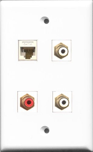 RiteAV 1 Port RCA Red 2 Port RCA White and 1 Port Cat6 Ethernet White Wall Plate