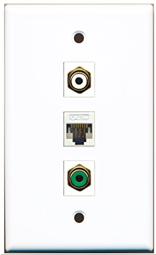 RiteAV - 1 Port RCA White 1 RCA Green 1 Cat5e Ethernet White Wall Plate