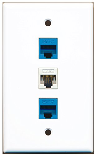 RiteAV - 1 Port Cat5e Ethernet White 2 Port Cat5e Ethernet Blue Wall Plate