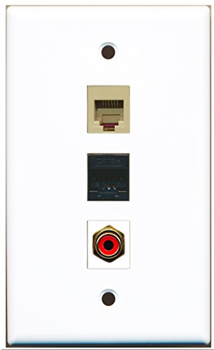 RiteAV - 1 Port RCA Red and 1 Port Phone RJ11 RJ12 Beige and 1 Port Cat5e Ethernet Black Wall Plate