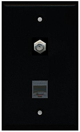 RiteAV - Black 1 Port Coax Cable TV- F-Type 1 Port Phone Black Wall Plate