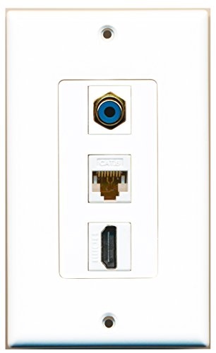 RiteAV - 1 Port HDMI and 1 Port RCA Blue and 1 Port Cat6 Ethernet White Decorative Wall Plate Decorative