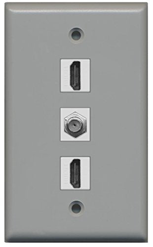 RiteAV - 2 Port HDMI and 1 Port Coax Cable TV- F-Type Wall Plate - Gray
