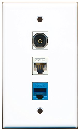 RiteAV - 1 Port Toslink 1 Cat5e Ethernet White 1 Cat5e Ethernet Blue Wall Plate
