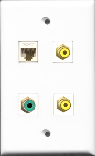 RiteAV - 2 Port RCA Yellow and 1 Port RCA Green and 1 Port Cat6 Ethernet White Wall Plate