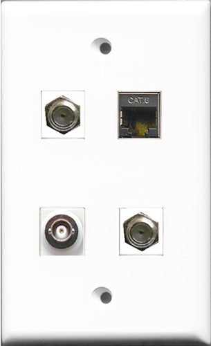 RiteAV - 2 Port Coax Cable TV- F-Type and 1 Port Shielded Cat6 Ethernet and 1 Port BNC Wall Plate