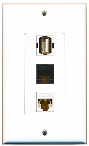 RiteAV - 1 Port USB A-A and 1 Port Cat6 Ethernet White and 1 Port Cat6 Ethernet Black Decorative Wall Plate Decorative