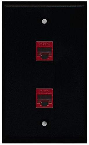 RiteAV - Black 2 Port Cat6 Ethernet Red Wall Plate