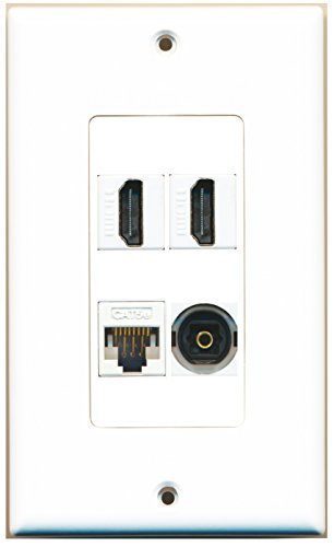RiteAV - 2 Port HDMI 1 Port Toslink 1 Port Cat5e Ethernet White Wall Plate Decorative