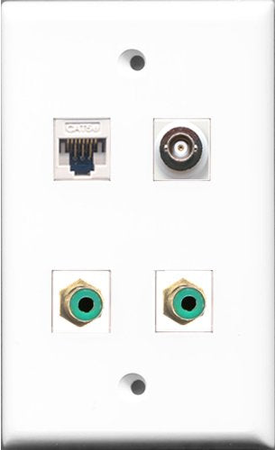 RiteAV - 2 Port RCA Green and 1 Port BNC and 1 Port Cat5e Ethernet White Wall Plate