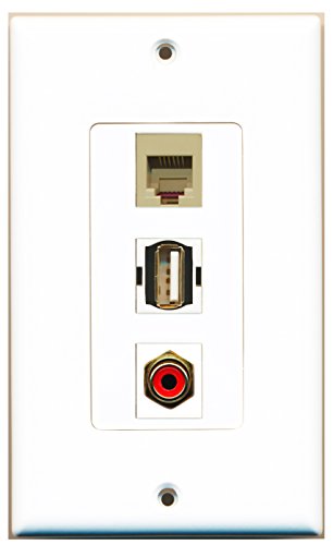 RiteAV - 1 Port RCA Red and 1 Port USB A-A and 1 Port Phone RJ11 RJ12 Beige Decorative Wall Plate Decorative