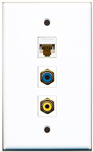 RiteAV - 1 Port RCA Yellow and 1 Port RCA Blue and 1 Port Cat6 Ethernet White Wall Plate