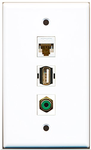 RiteAV - 1 Port RCA Green and 1 Port USB A-A and 1 Port Cat6 Ethernet White Wall Plate