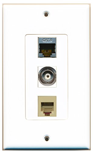 RiteAV - 1 Port Phone RJ11 RJ12 Beige and 1 Port Shielded Cat6 Ethernet and 1 Port BNC Decorative Wall Plate Decorative
