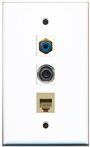 RiteAV - 1 Port RCA Blue and 1 Port Phone RJ11 RJ12 Beige and 1 Port 3.5mm Wall Plate