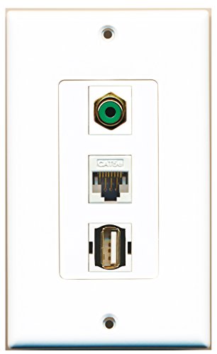 RiteAV - 1 Port RCA Green and 1 Port USB A-A and 1 Port Cat5e Ethernet White Decorative Wall Plate