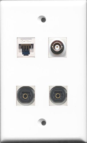 RiteAV - 2 Port Toslink and 1 Port BNC and 1 Port Cat5e Ethernet White Wall Plate