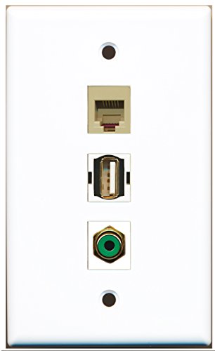 RiteAV - 1 Port RCA Green and 1 Port USB A-A and 1 Port Phone RJ11 RJ12 Beige Wall Plate