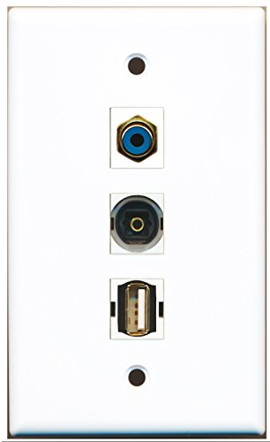 RiteAV - 1 Port RCA Blue and 1 Port USB A-A and 1 Port Toslink Wall Plate
