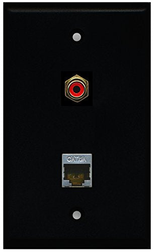 RiteAV - Black 1 Port RCA Red 1 Port Cat6a Wall Plate