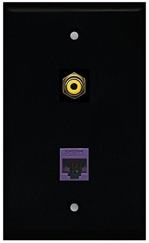 RiteAV - Black 1 Port RCA Yellow 1 Port Cat5e Ethernet Purple Wall Plate