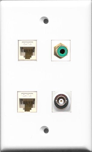 RiteAV 1 Port RCA Green and 1 Port BNC 2 Port Cat6 Ethernet White Wall Plate