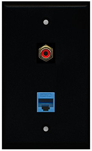 RiteAV - Black 1 Port RCA Red 1 Port Cat5e Ethernet Blue Wall Plate