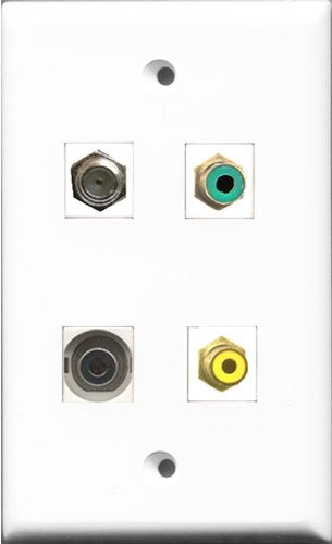 RiteAV 1 Port RCA Yellow and 1 Port RCA Green and 1 Port Coax Cable TV- F-Type and 1 Port 3.5mm Wall Plate