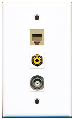 RiteAV - 1 Port RCA Yellow and 1 Port Phone RJ11 RJ12 Beige and 1 Port BNC Wall Plate