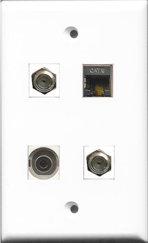 RiteAV - 2 Port Coax Cable TV- F-Type and 1 Port Shielded Cat6 Ethernet and 1 Port 3.5mm Wall Plate