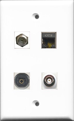 RiteAV 1 Port Coax Cable TV- F-Type and 1 Port Shielded Cat6 Ethernet and 1 Port Toslink and 1 Port BNC Wall Plate