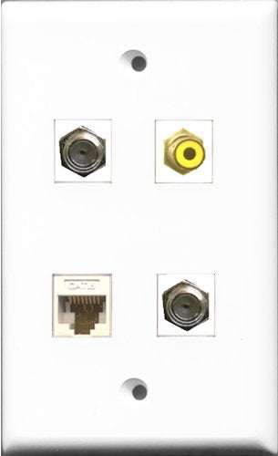 RiteAV 1 Port RCA Yellow 2 Port Coax Cable TV- F-Type and 1 Port Cat6 Ethernet White Wall Plate