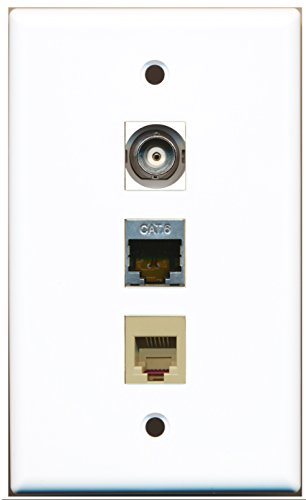 RiteAV - 1 Port Phone RJ11 RJ12 Beige and 1 Port Shielded Cat6 Ethernet and 1 Port BNC Wall Plate