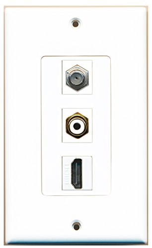 RiteAV - 1 Port HDMI and 1 Port RCA White and 1 Port Coax Cable TV- F-Type Decorative Wall Plate Decorative