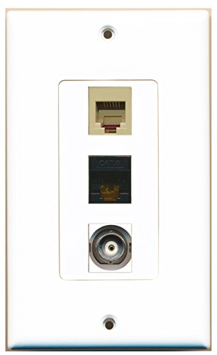 RiteAV - 1 Port Phone RJ11 RJ12 Beige and 1 Port BNC and 1 Port Cat6 Ethernet Black Decorative Wall Plate Decorative
