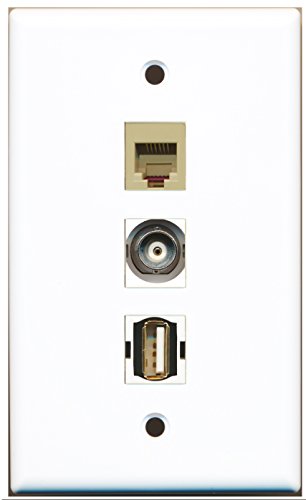 RiteAV - 1 Port USB A-A and 1 Port Phone RJ11 RJ12 Beige and 1 Port BNC Wall Plate